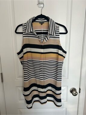 Milano Sleeveless Striped Collared Tank — Black, White, Tan & Yellow